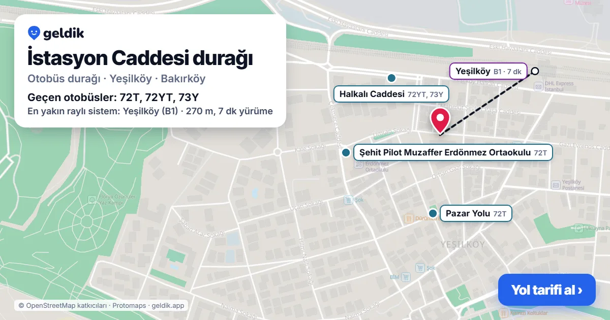 İstasyon Caddesi otobüs durağı haritada: konumu ve yakındaki duraklar