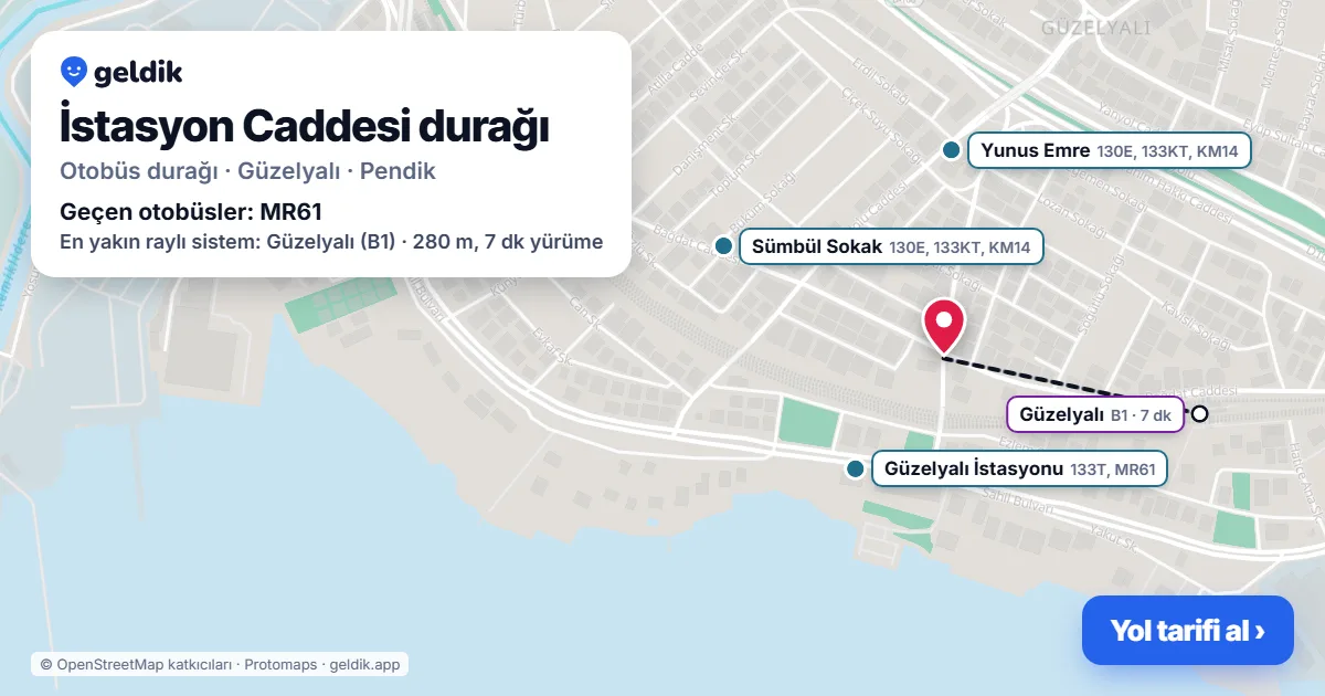 İstasyon Caddesi otobüs durağı haritada: konumu ve yakındaki duraklar