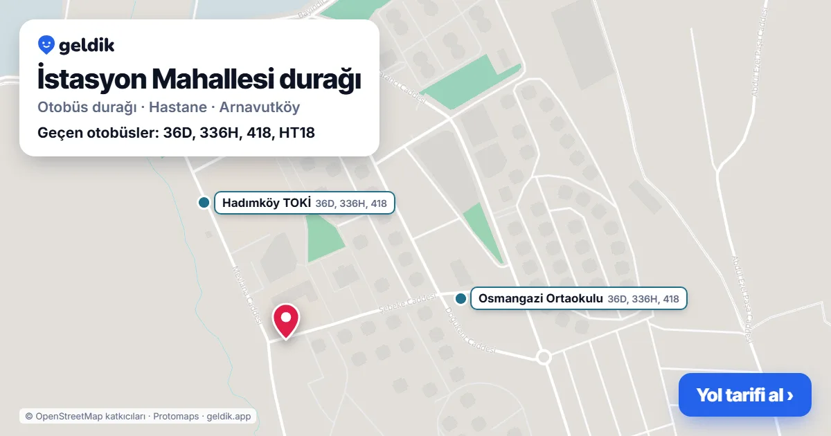 İstasyon Mahallesi otobüs durağı haritada: konumu ve yakındaki duraklar