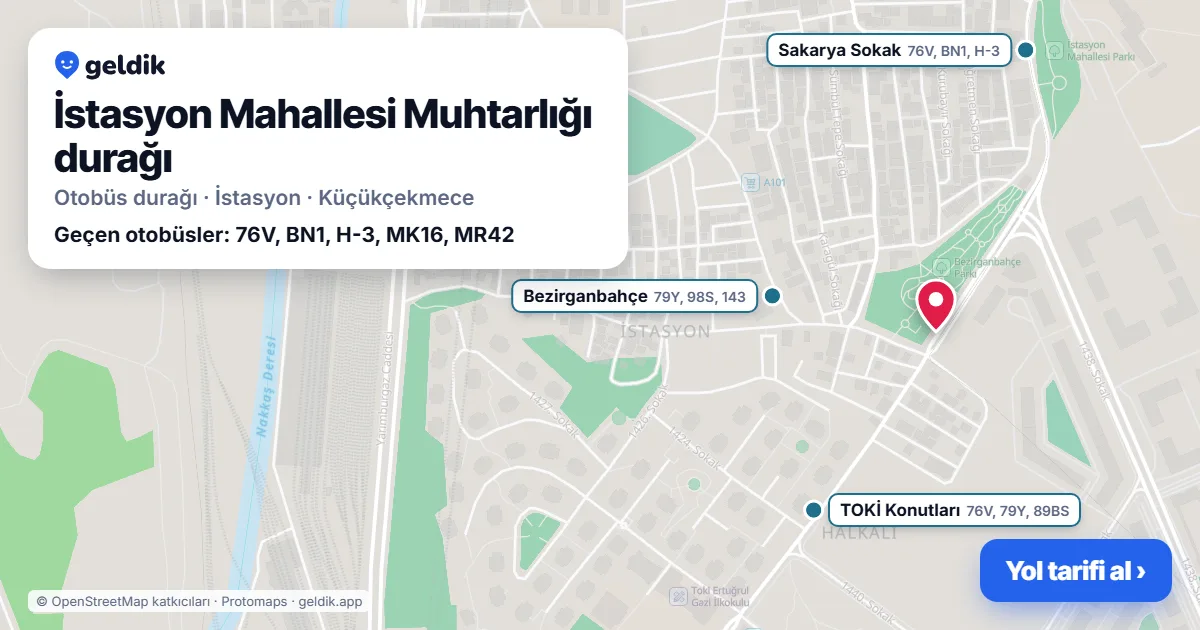 İstasyon Mahallesi Muhtarlığı otobüs durağı haritada: konumu ve yakındaki duraklar