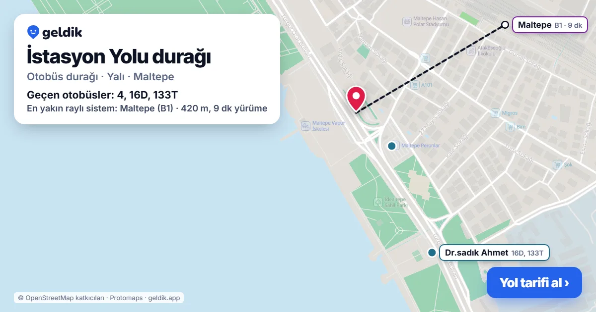 İstasyon Yolu otobüs durağı haritada: konumu ve yakındaki duraklar