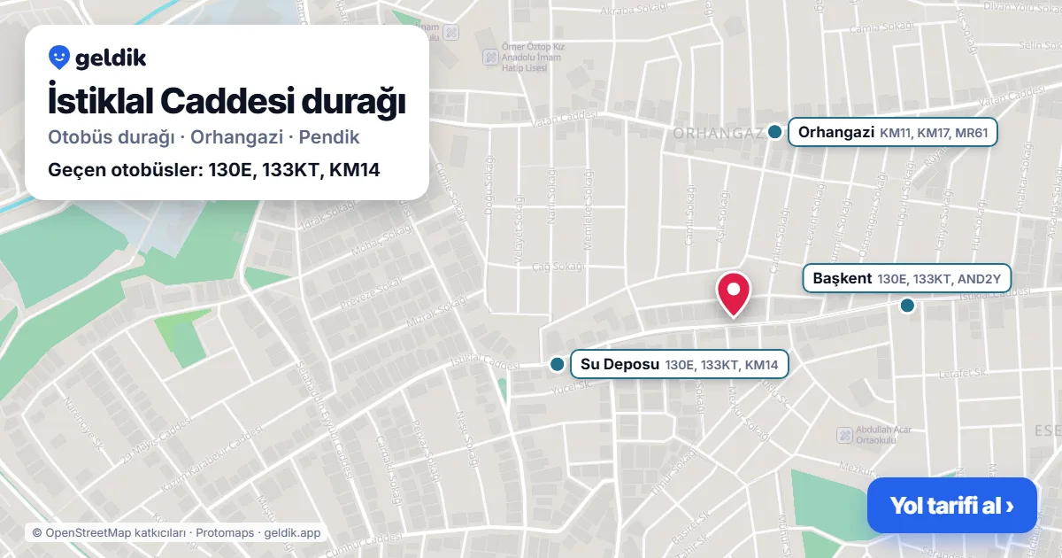 İstiklal Caddesi otobüs durağı haritada: konumu ve yakındaki duraklar