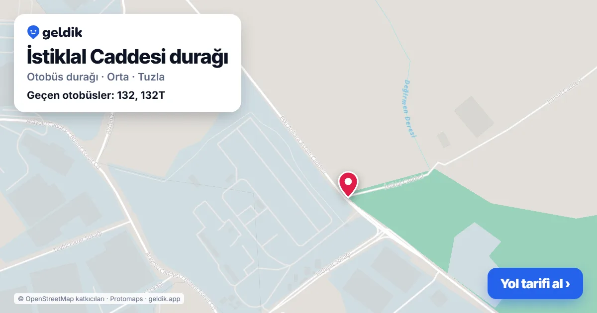 İstiklal Caddesi otobüs durağı haritada: konumu ve yakındaki duraklar