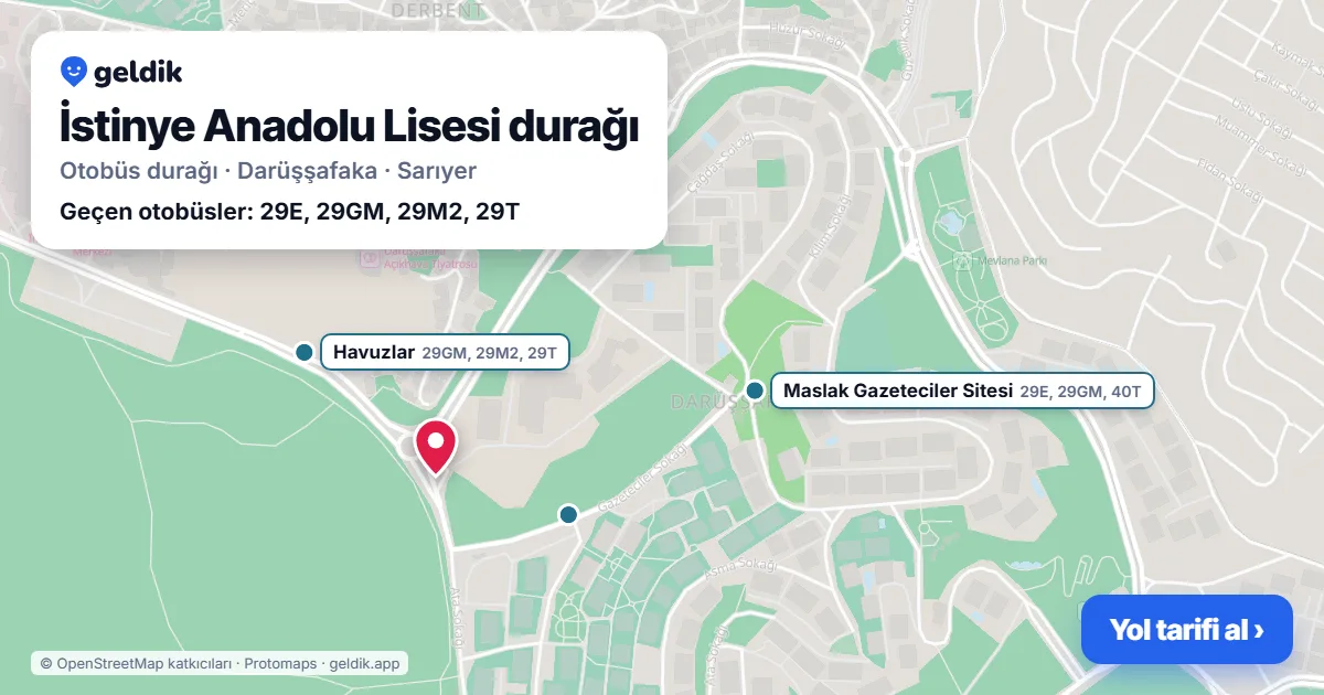 İstinye Anadolu Lisesi otobüs durağı haritada: konumu ve yakındaki duraklar