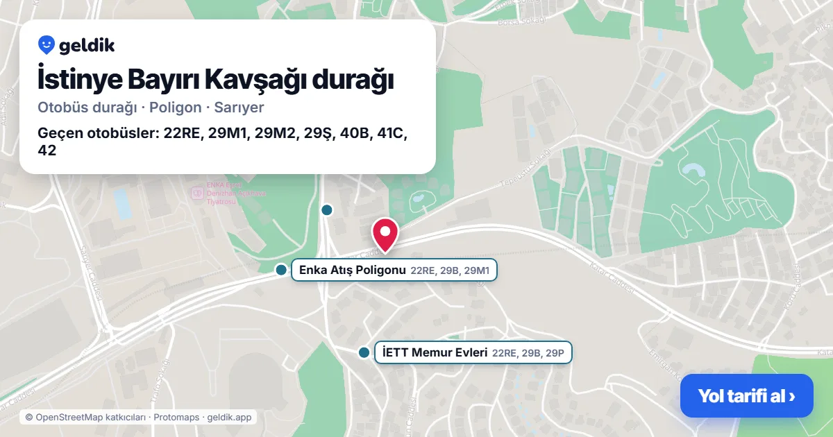 İstinye Bayırı Kavşağı otobüs durağı haritada: konumu ve yakındaki duraklar