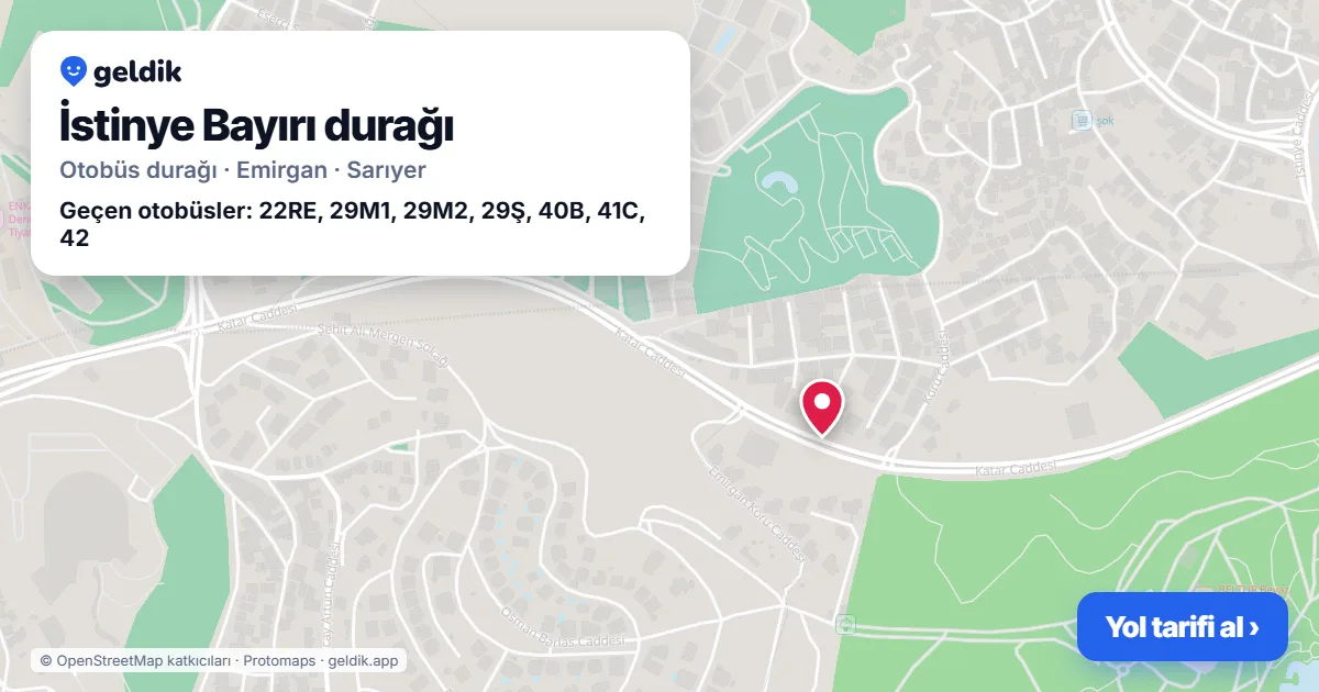 İstinye Bayırı otobüs durağı haritada: konumu ve yakındaki duraklar