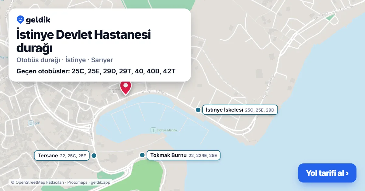 İstinye Devlet Hastanesi otobüs durağı haritada: konumu ve yakındaki duraklar
