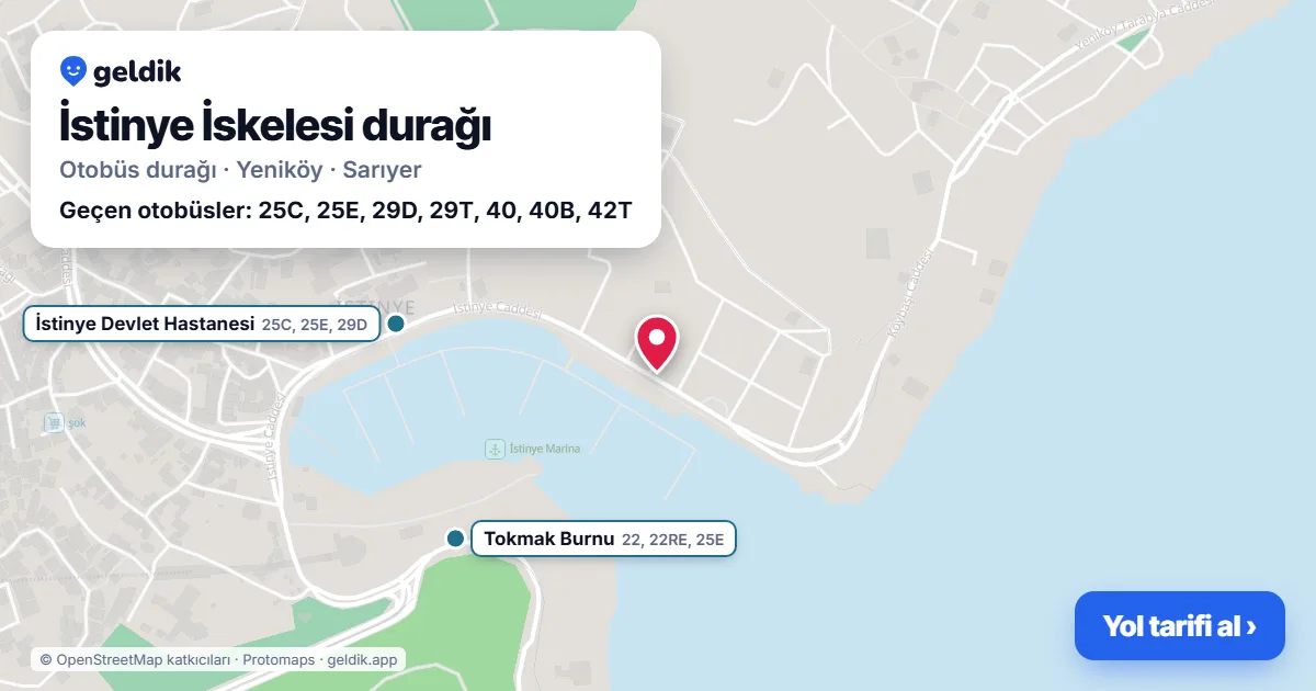 İstinye İskelesi otobüs durağı haritada: konumu ve yakındaki duraklar
