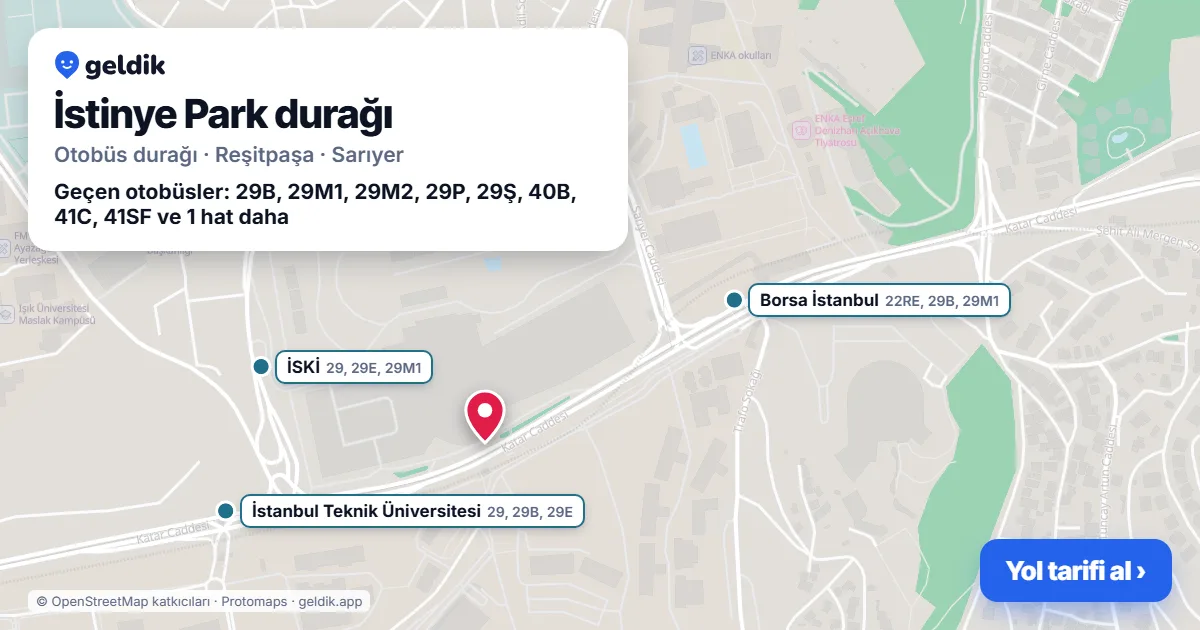 İstinye Park otobüs durağı haritada: konumu ve yakındaki duraklar