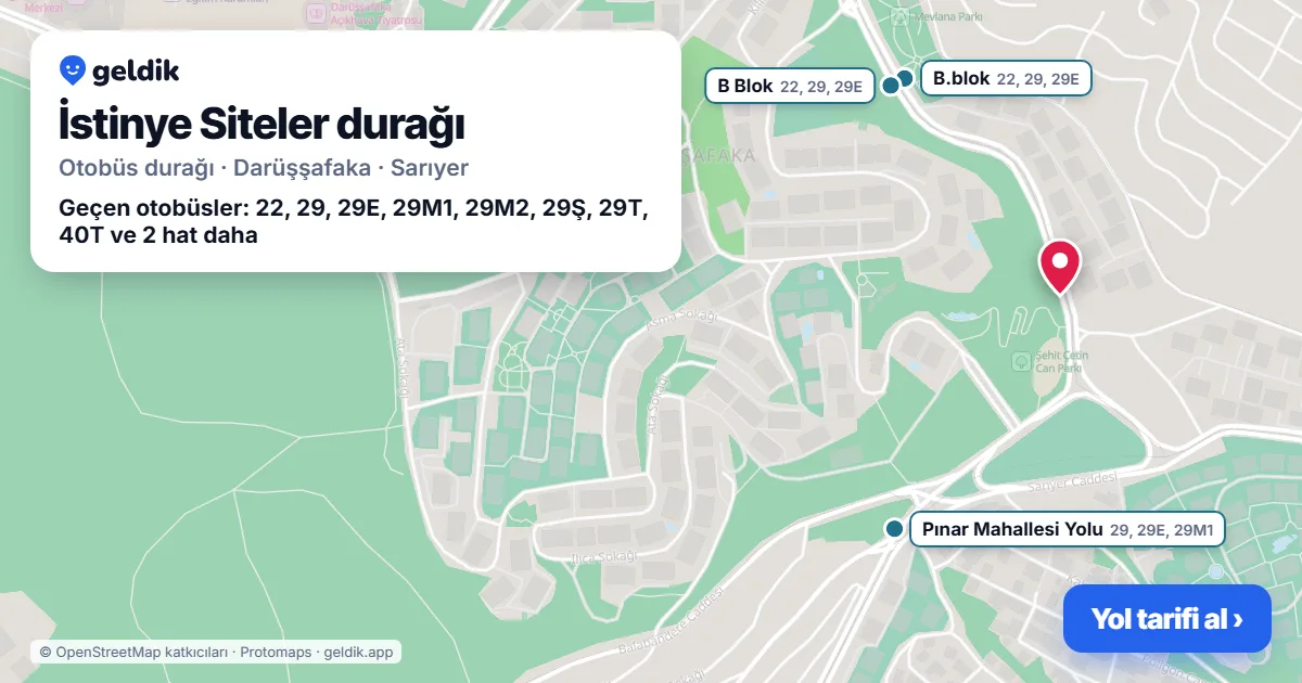 İstinye Siteler otobüs durağı haritada: konumu ve yakındaki duraklar