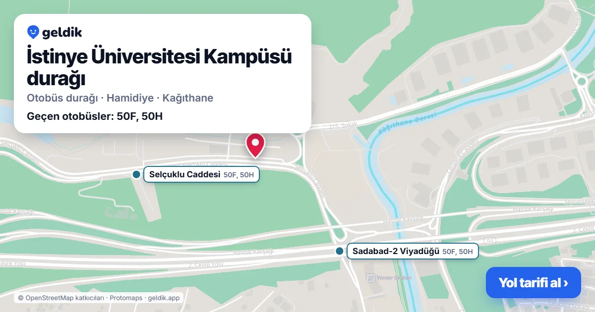 İstinye Üniversitesi Kampüsü otobüs durağı haritada: konumu ve yakındaki duraklar