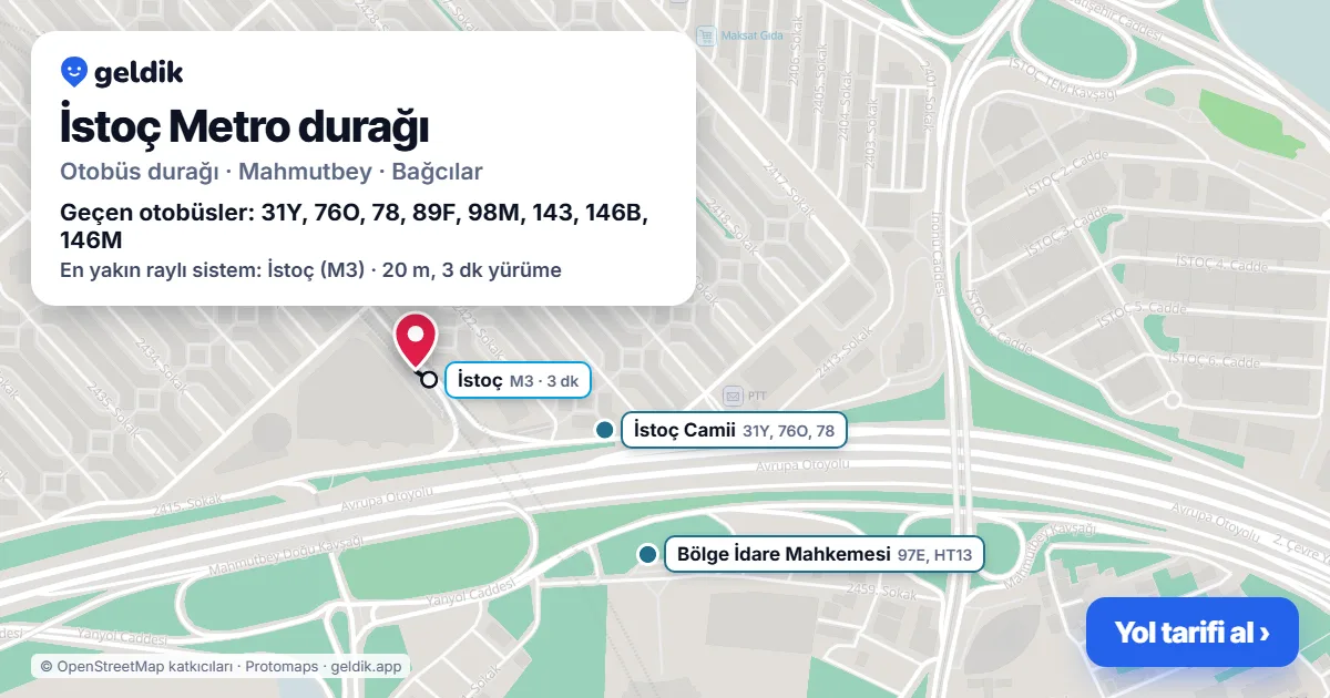 İstoç Metro otobüs durağı haritada: konumu ve yakındaki duraklar