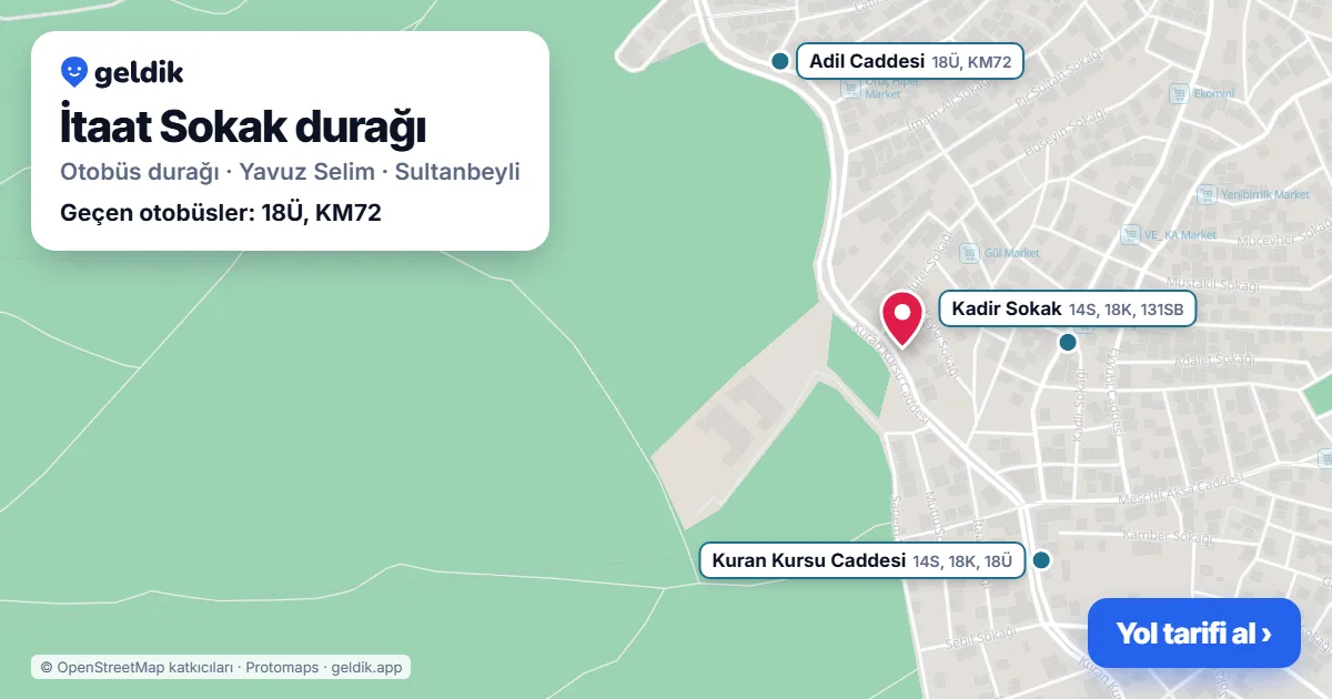 İtaat Sokak otobüs durağı haritada: konumu ve yakındaki duraklar