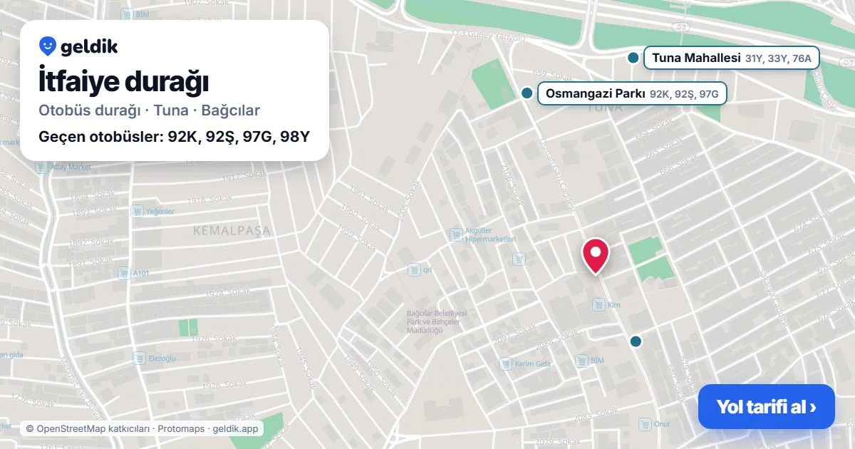 İtfaiye otobüs durağı haritada: konumu ve yakındaki duraklar