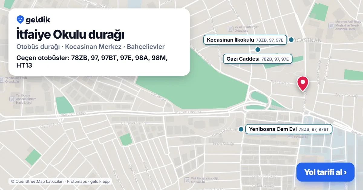 İtfaiye Okulu otobüs durağı haritada: konumu ve yakındaki duraklar