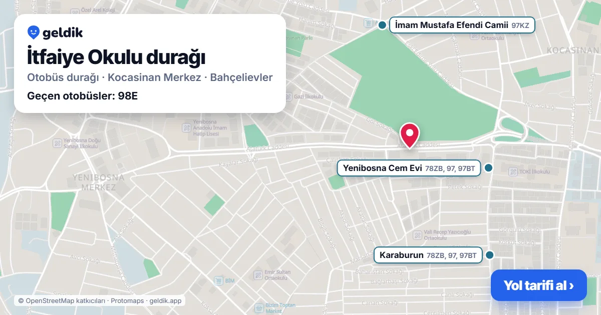 İtfaiye Okulu otobüs durağı haritada: konumu ve yakındaki duraklar