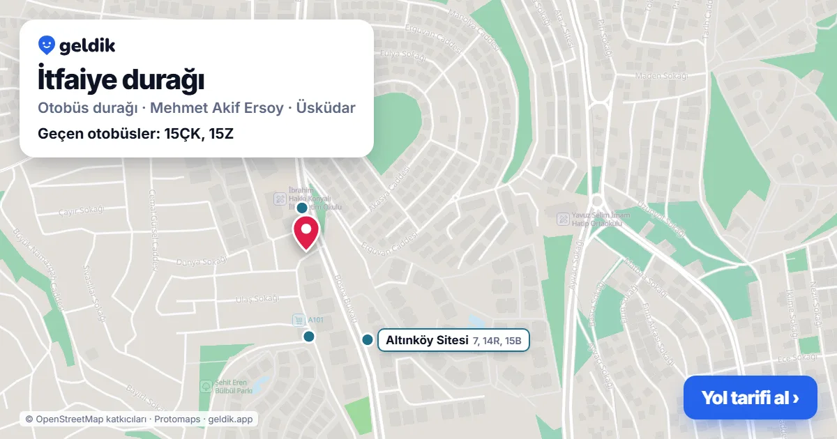 İtfaiye otobüs durağı haritada: konumu ve yakındaki duraklar
