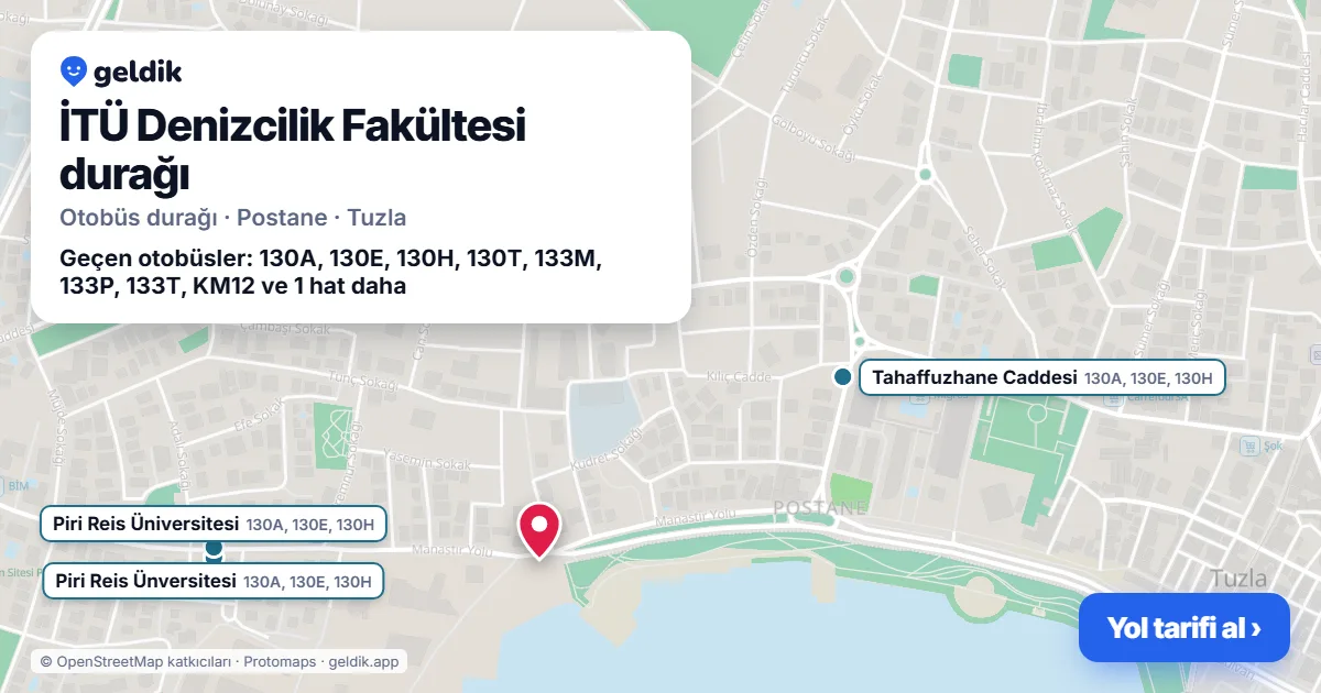 İTÜ Denizcilik Fakültesi otobüs durağı haritada: konumu ve yakındaki duraklar