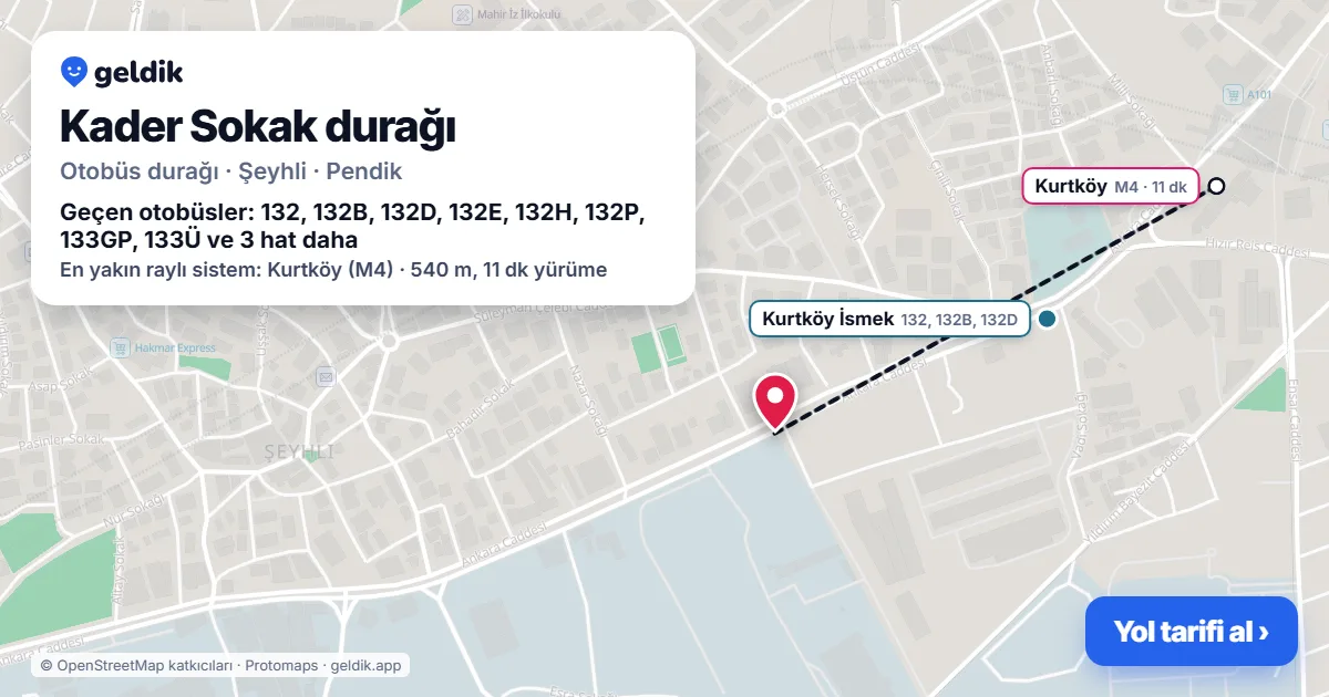 Kader Sokak otobüs durağı haritada: konumu ve yakındaki duraklar