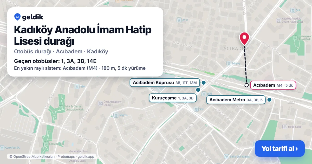 Kadıköy Anadolu İmam Hatip Lisesi otobüs durağı haritada: konumu ve yakındaki duraklar