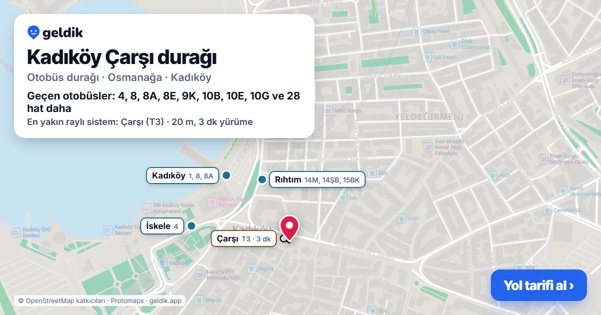 Kadıköy Çarşı otobüs durağı haritada: konumu ve yakındaki duraklar