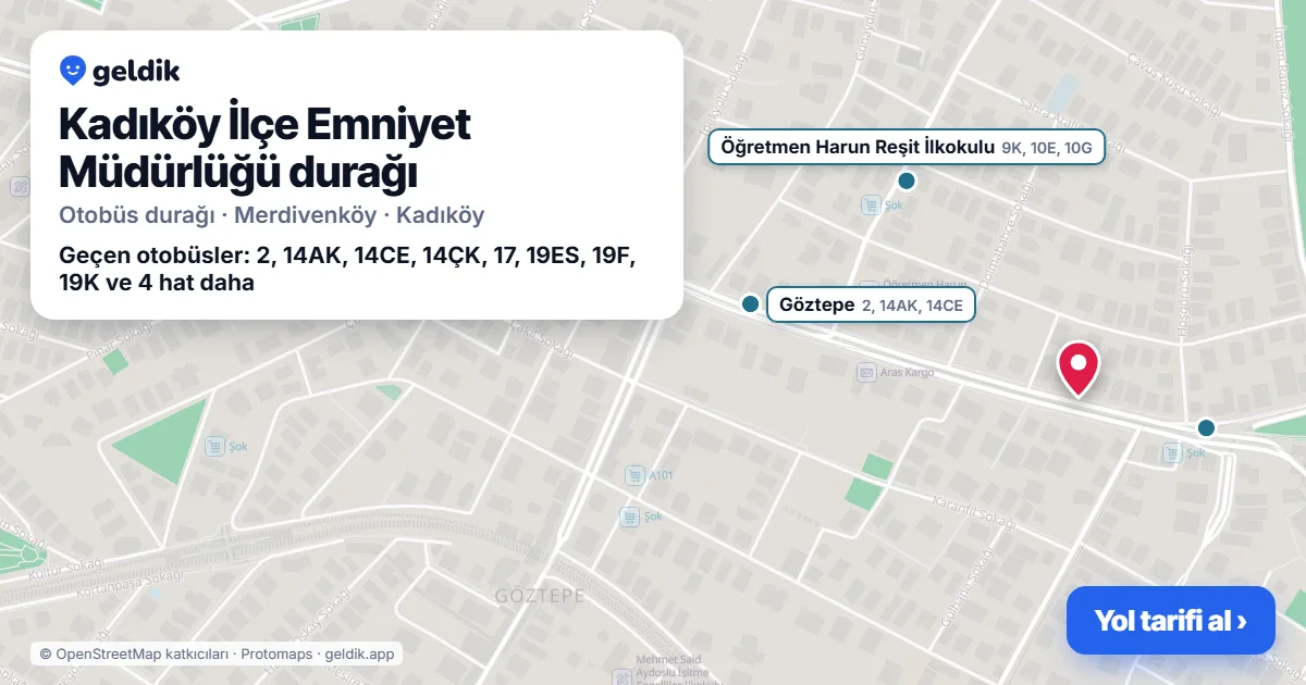 Kadıköy İlçe Emniyet Müdürlüğü otobüs durağı haritada: konumu ve yakındaki duraklar