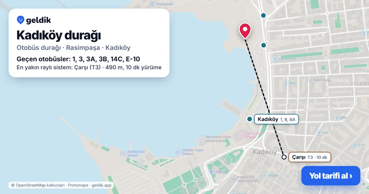 Kadıköy otobüs durağı haritada: konumu ve yakındaki duraklar