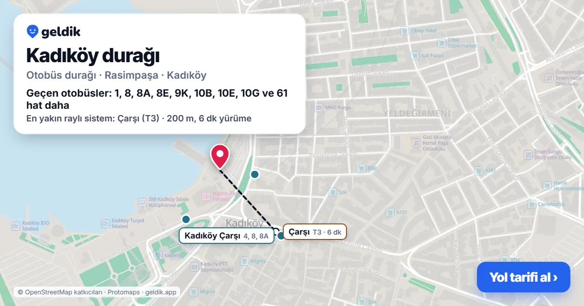 Kadıköy otobüs durağı haritada: konumu ve yakındaki duraklar