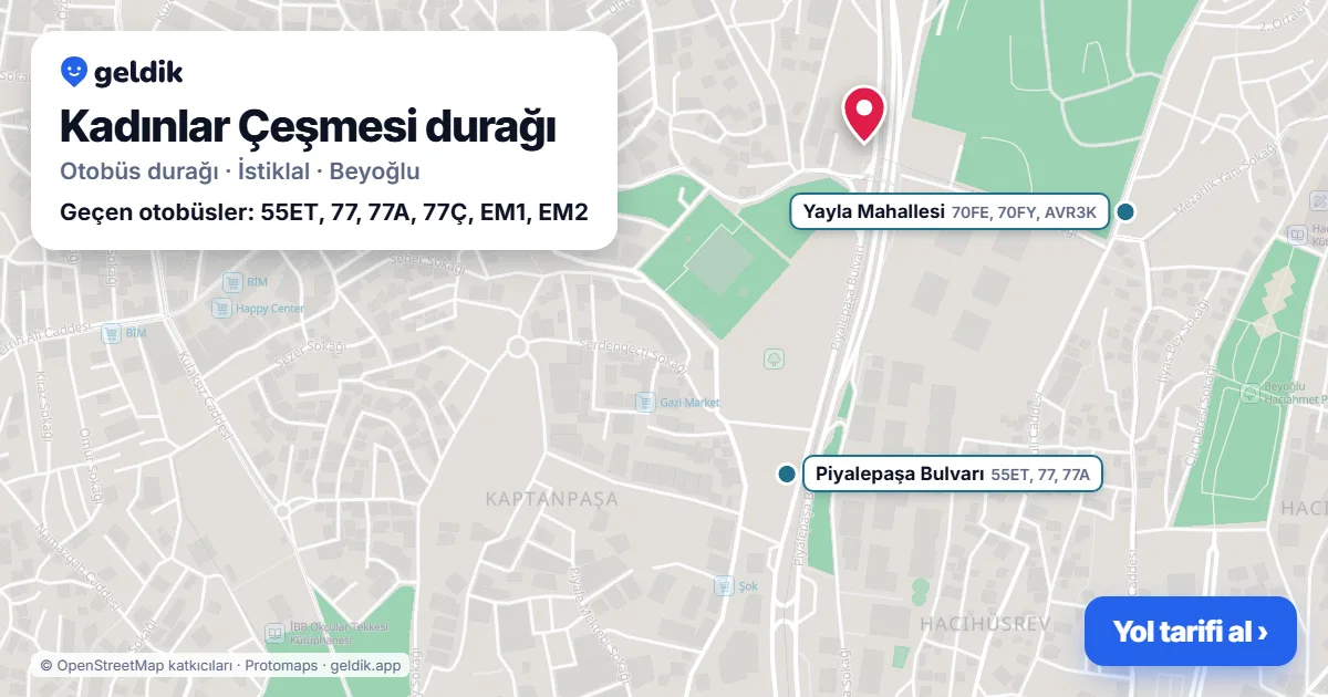 Kadınlar Çeşmesi otobüs durağı haritada: konumu ve yakındaki duraklar