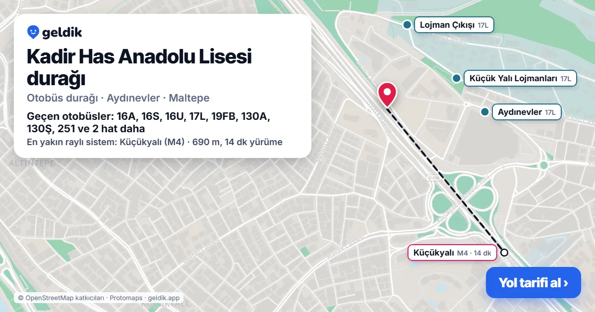 Kadir Has Anadolu Lisesi otobüs durağı haritada: konumu ve yakındaki duraklar