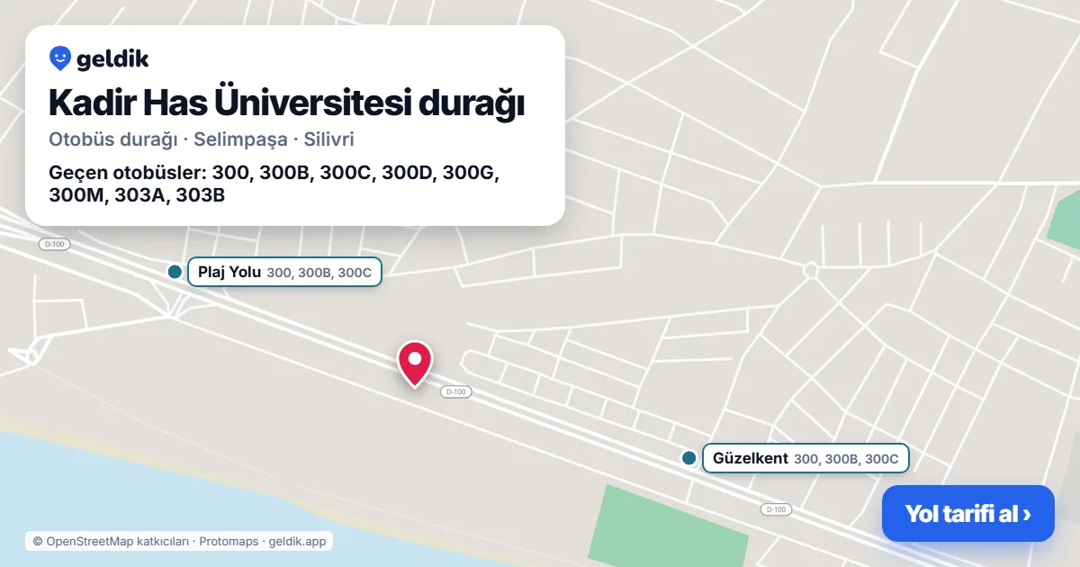 Kadir Has Üniversitesi otobüs durağı haritada: konumu ve yakındaki duraklar