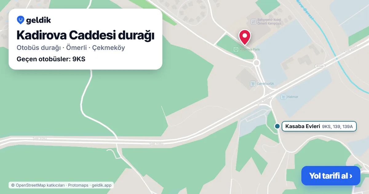 Kadirova Caddesi otobüs durağı haritada: konumu ve yakındaki duraklar