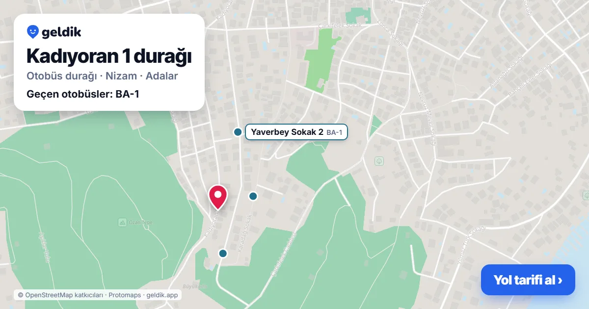 Kadıyoran 1 otobüs durağı haritada: konumu ve yakındaki duraklar