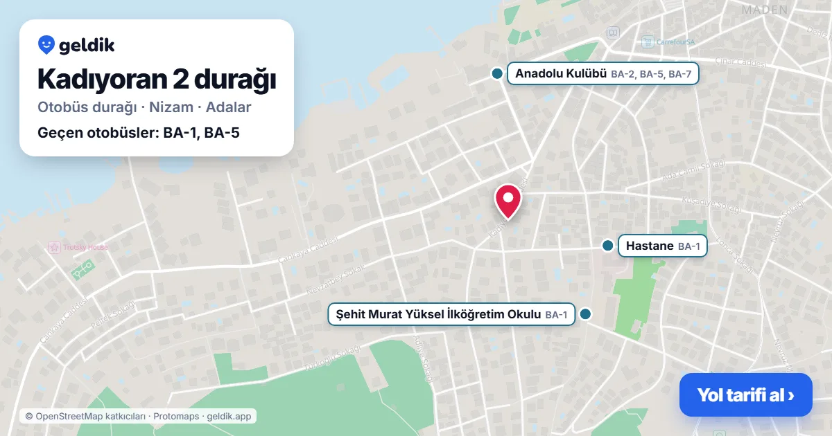 Kadıyoran 2 otobüs durağı haritada: konumu ve yakındaki duraklar