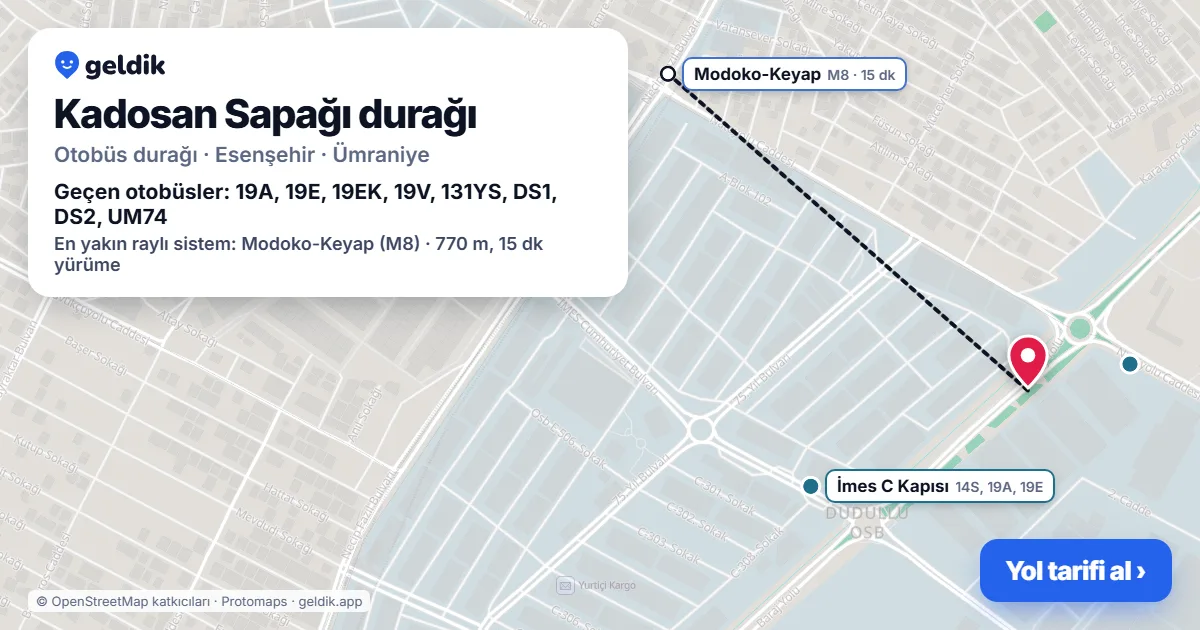 Kadosan Sapağı otobüs durağı haritada: konumu ve yakındaki duraklar