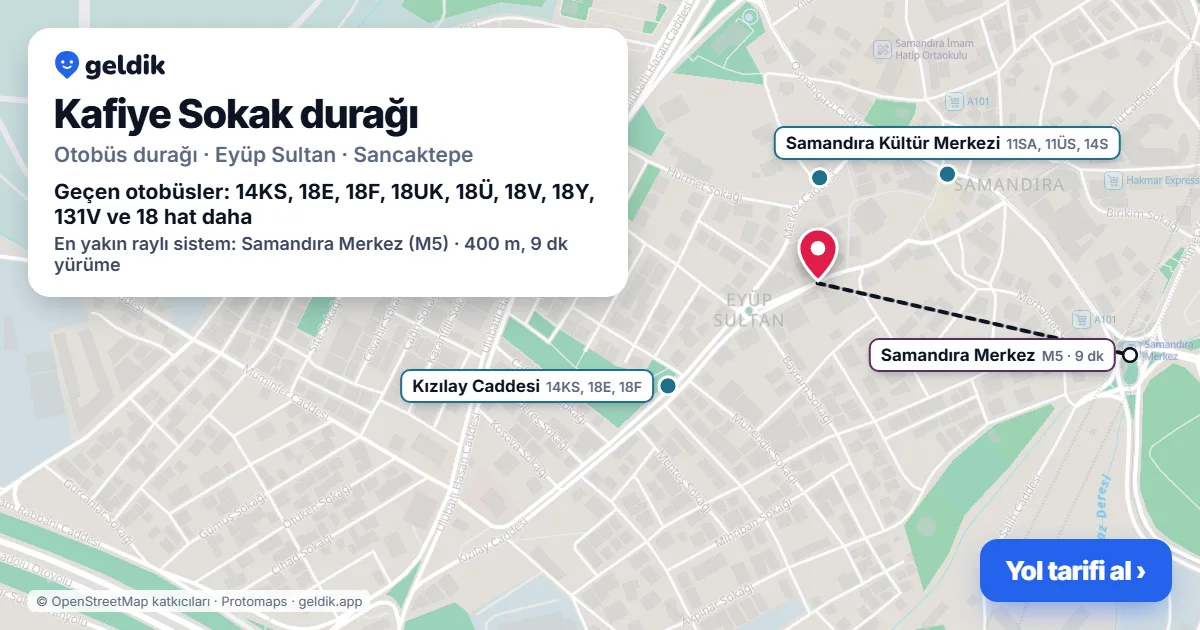 Kafiye Sokak otobüs durağı haritada: konumu ve yakındaki duraklar