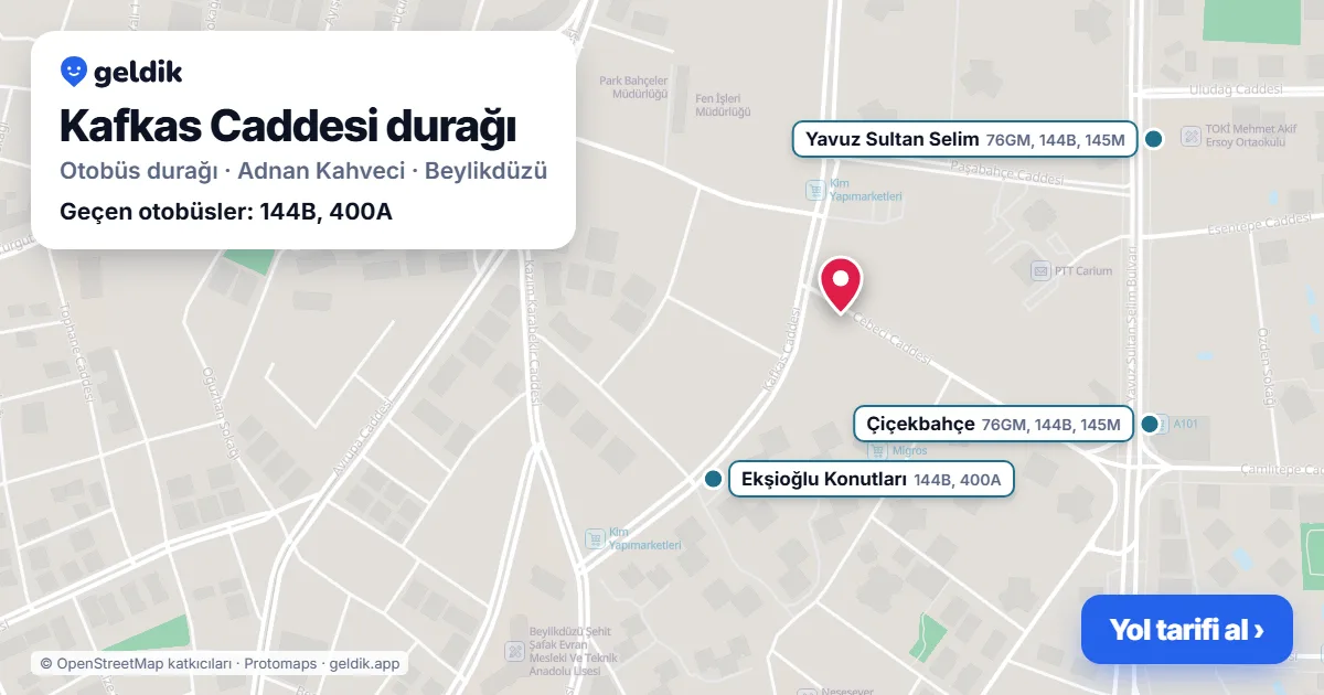 Kafkas Caddesi otobüs durağı haritada: konumu ve yakındaki duraklar
