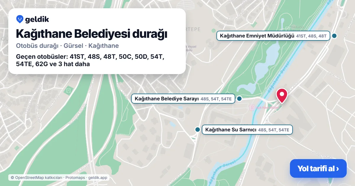 Kağıthane Belediyesi otobüs durağı haritada: konumu ve yakındaki duraklar