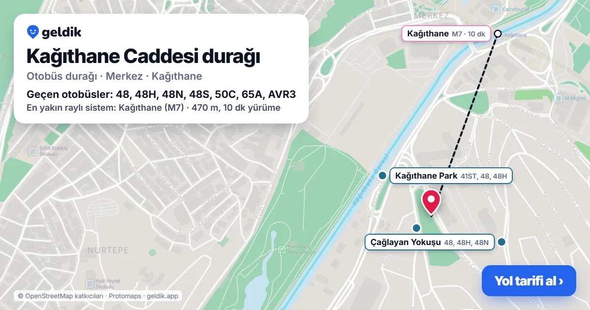 Kağıthane Caddesi otobüs durağı haritada: konumu ve yakındaki duraklar