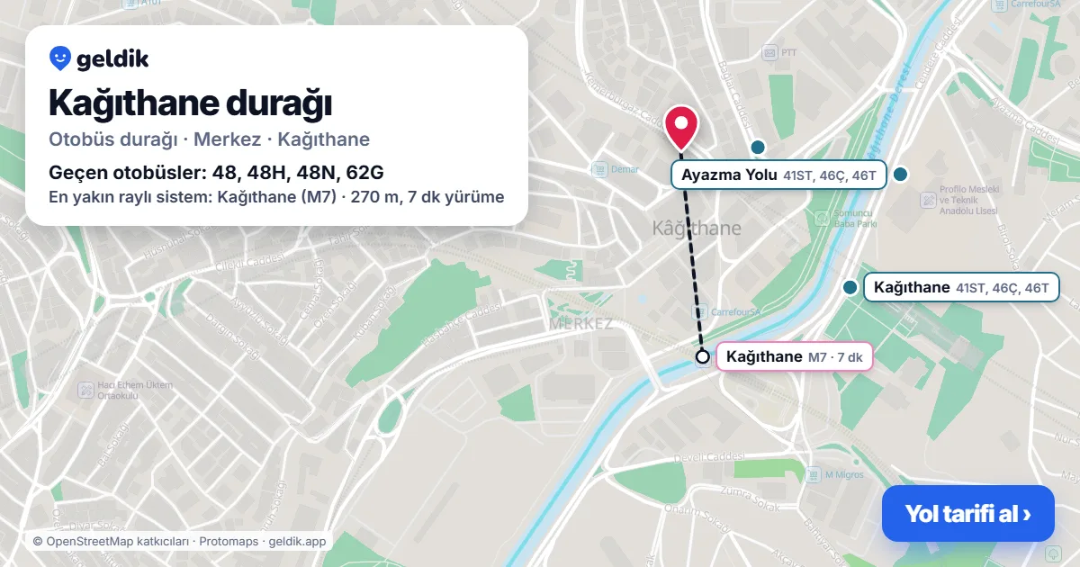 Kağıthane otobüs durağı haritada: konumu ve yakındaki duraklar