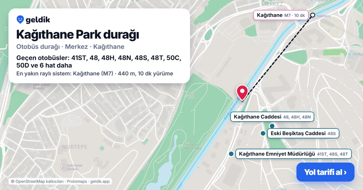 Kağıthane Park otobüs durağı haritada: konumu ve yakındaki duraklar