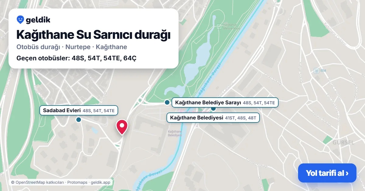 Kağıthane Su Sarnıcı otobüs durağı haritada: konumu ve yakındaki duraklar