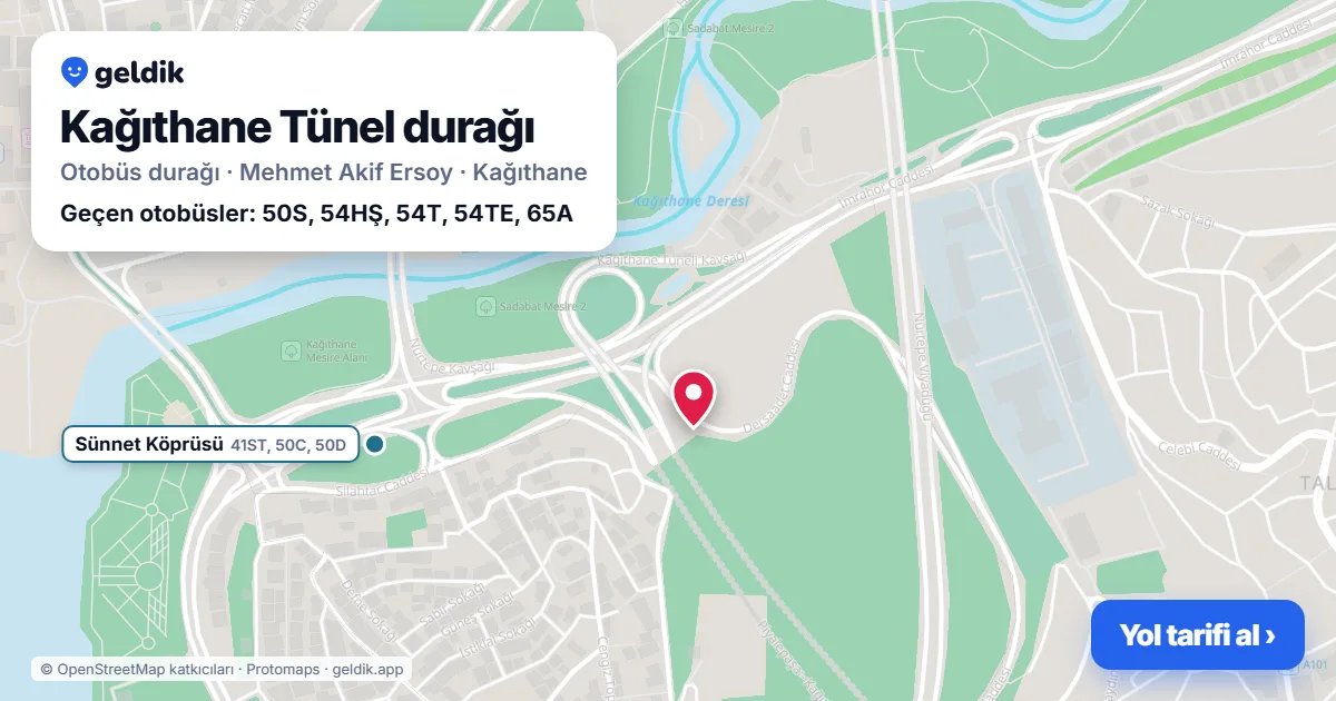 Kağıthane Tünel otobüs durağı haritada: konumu ve yakındaki duraklar