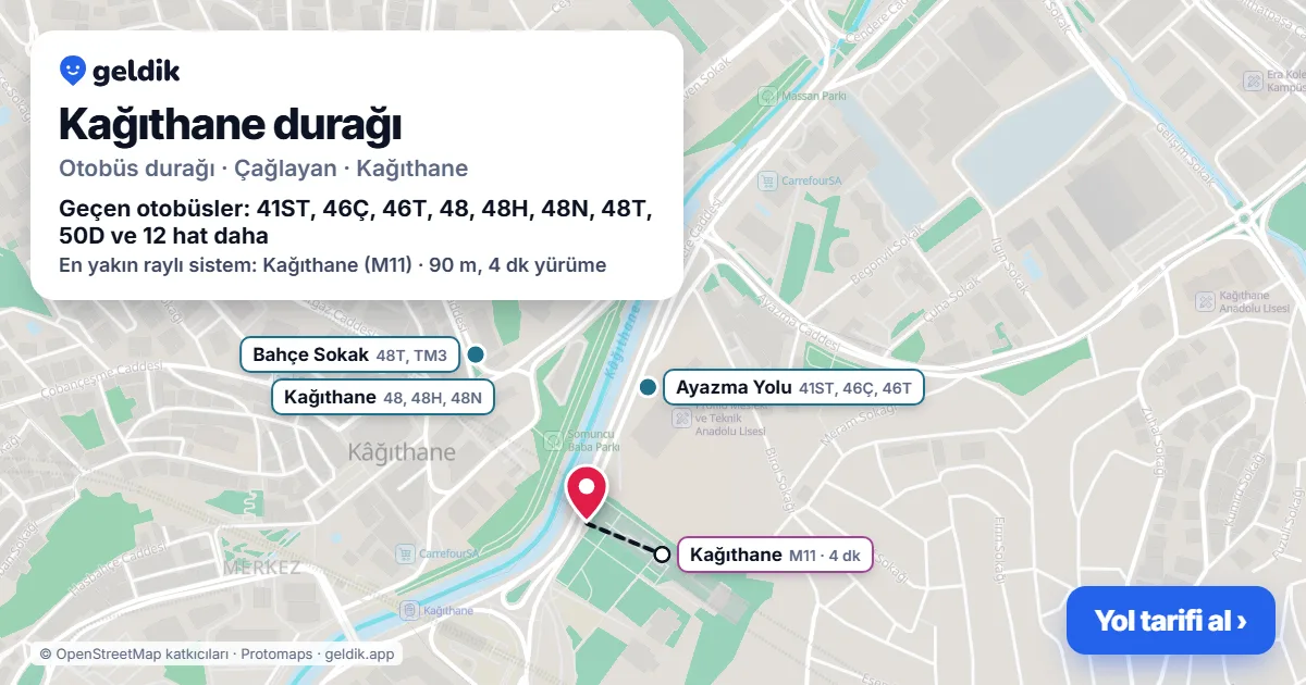 Kağıthane otobüs durağı haritada: konumu ve yakındaki duraklar