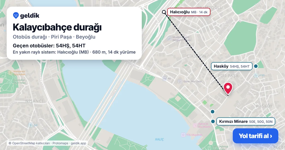 Kalaycıbahçe otobüs durağı haritada: konumu ve yakındaki duraklar