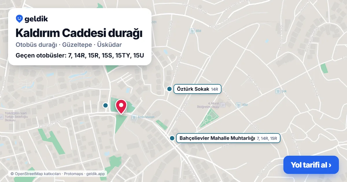 Kaldırım Caddesi otobüs durağı haritada: konumu ve yakındaki duraklar