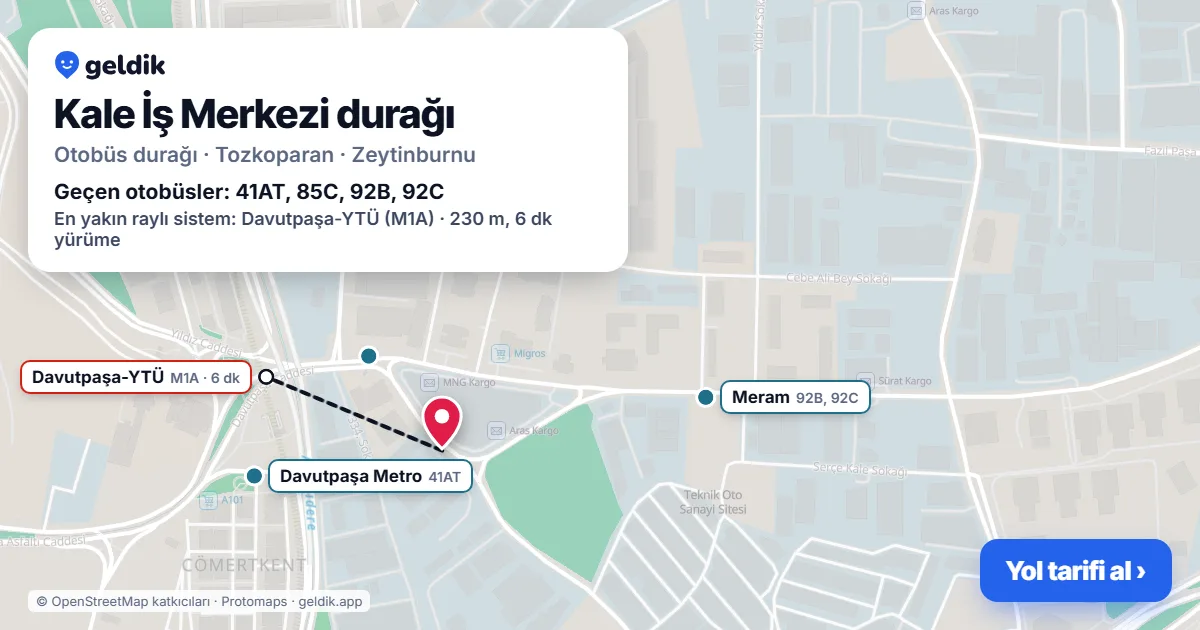 Kale İş Merkezi otobüs durağı haritada: konumu ve yakındaki duraklar