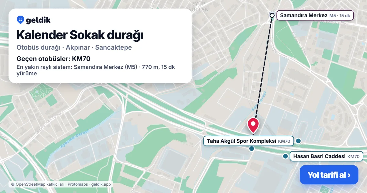 Kalender Sokak otobüs durağı haritada: konumu ve yakındaki duraklar