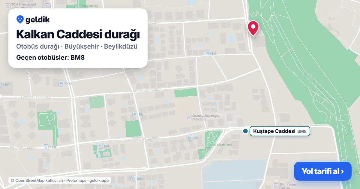 Kalkan Caddesi otobüs durağı haritada: konumu ve yakındaki duraklar