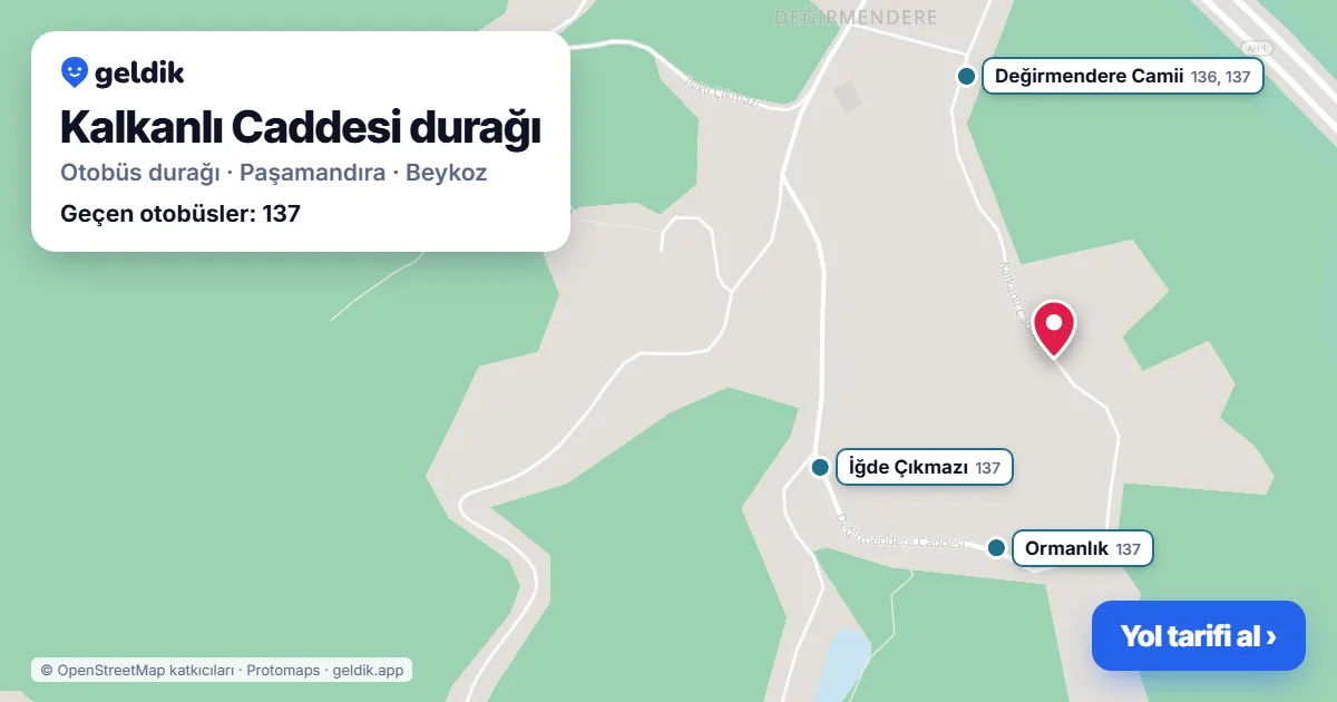 Kalkanlı Caddesi otobüs durağı haritada: konumu ve yakındaki duraklar